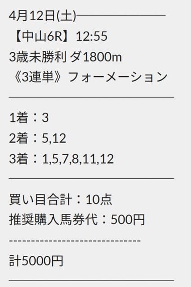 えぶり 有料予想 2025年4月12日中山6R