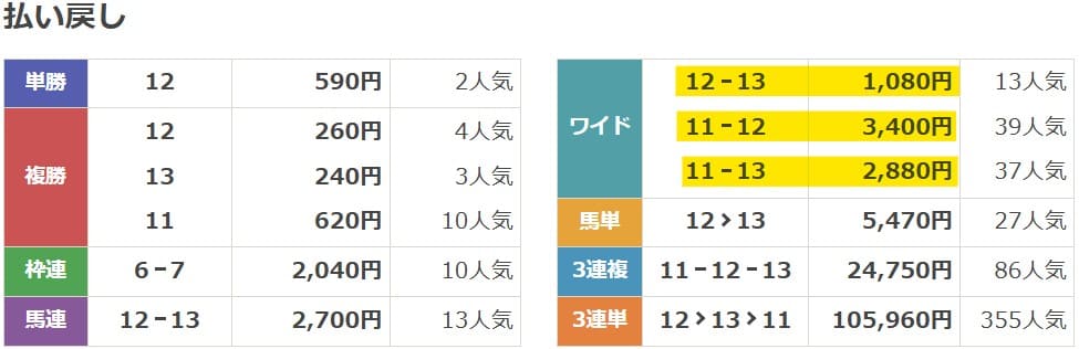 2025年1月12日中山11Rの結果
