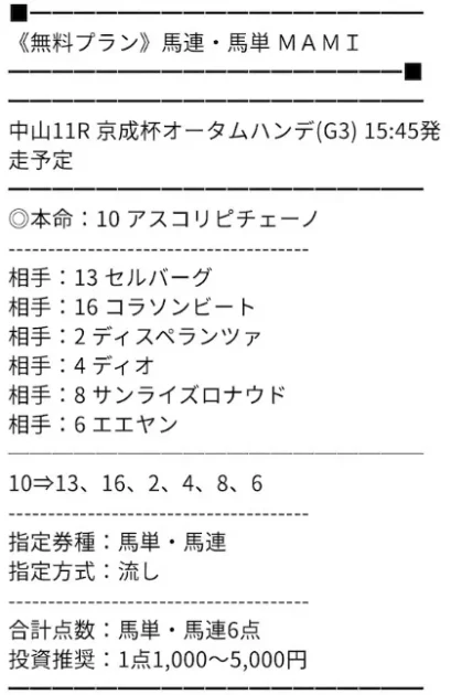 万馬券マスターズ 無料予想 2024年9月8日 中山11R