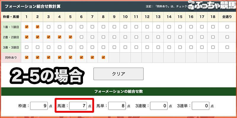 フォーメーション組合せ数計算の使い方