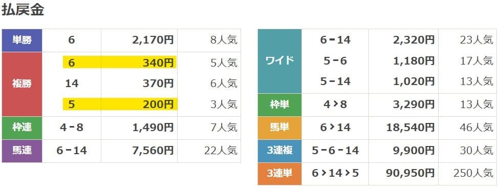 2025年1月20日船橋5Rの結果