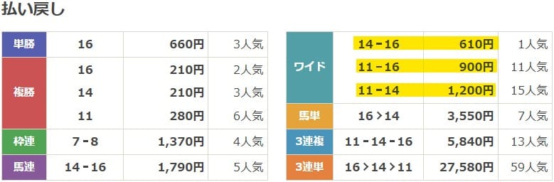 2025年11月13日東京11Rの結果