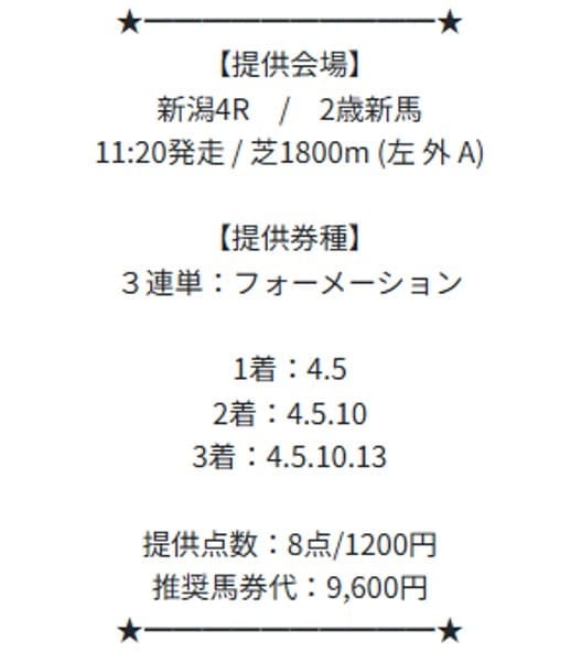 スゴ腕 無料予想 2025年08月02日新潟4R