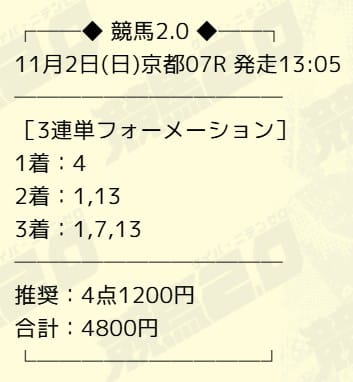 競馬2.0 無料予想 2025年11月02日京都7R