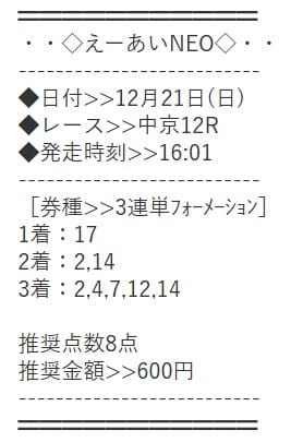 えーあいNEO 無料予想 2025年12月21日中京12R