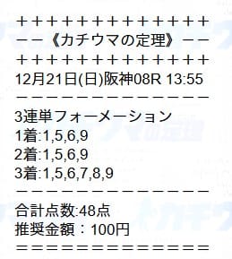カチウマの定理 無料予想 2025年12月21日阪神8R