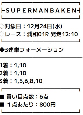 スーパーマンバケン 無料予想 2025年12月24日浦和1R