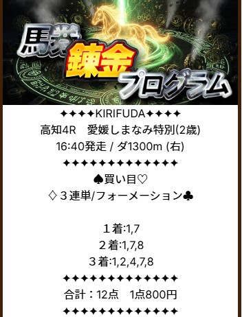 キリフダ 有料予想 2025年12月13日高知4R