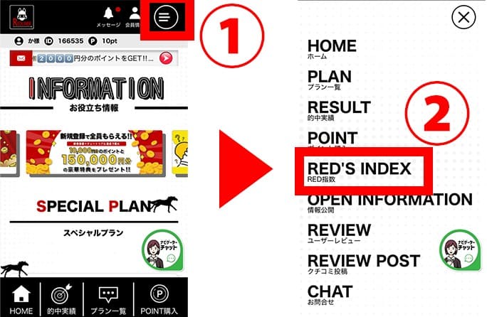 競馬レッドライナー 無料予想を見る手順解説画像