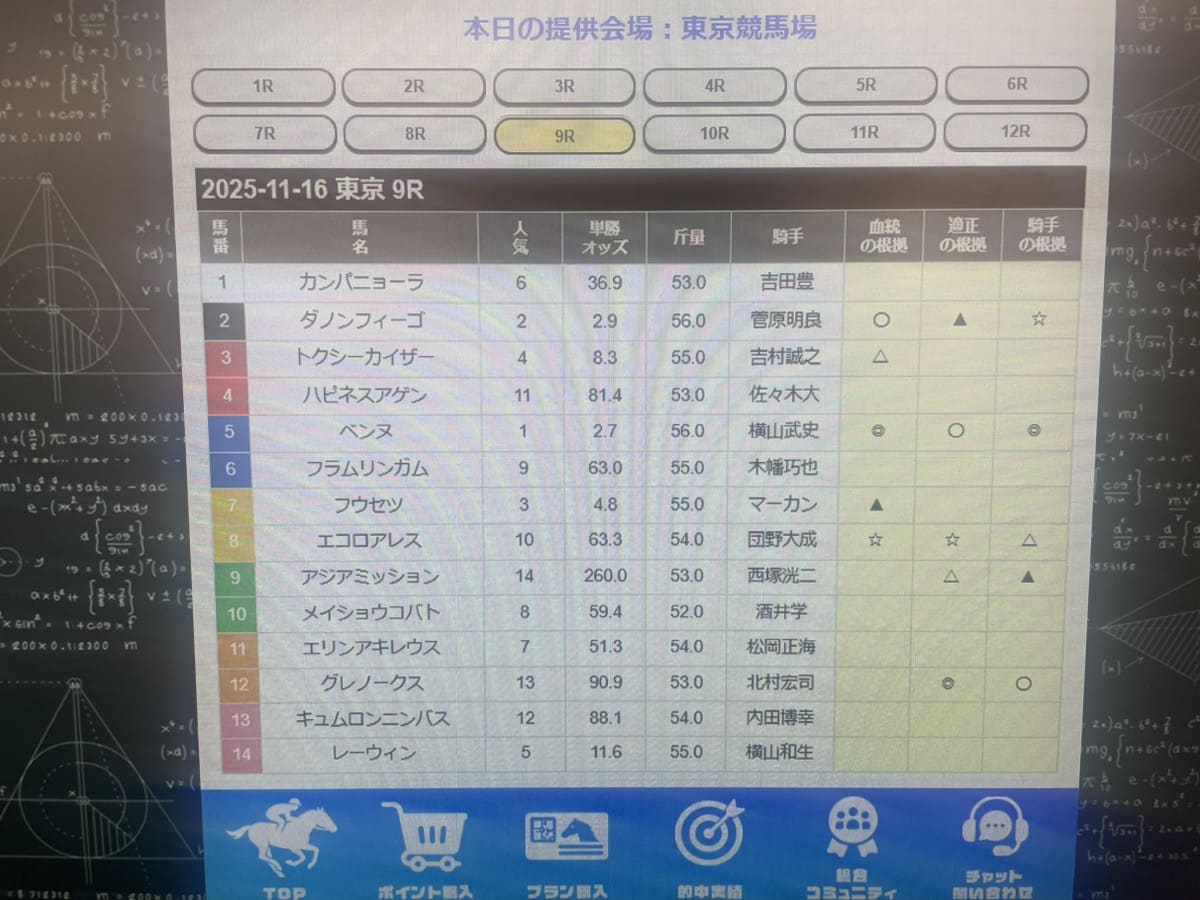 カチウマの定理 無料予想 2025年11月16日
