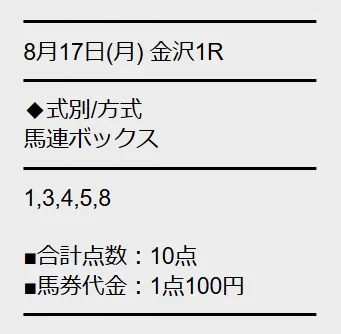 勝馬サプライズULTRA 無料予想 2026年08月17日 金沢1R