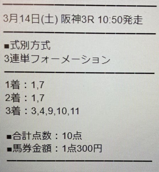 勝馬サプライズULTRA 有料予想 2026年3月14日阪神3R(スマホ撮影)