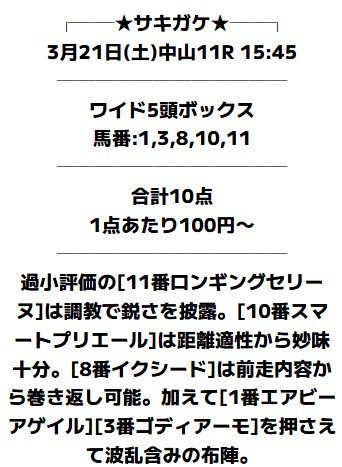 サキガケ 無料予想 2026年03月21日 中山11R