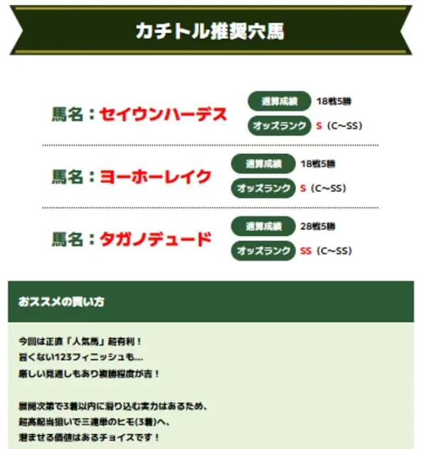カチトル 無料予想 推奨馬3頭