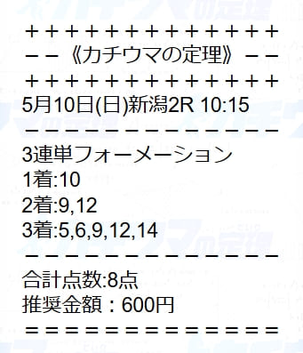 カチウマの定理 無料予想 2026年05月10日新潟2R