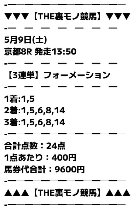 THE裏モノ競馬 無料予想 2026年05月09日 京都8R