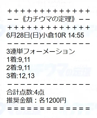 カチウマの定理 無料予想 2026年06月28日 小倉10R