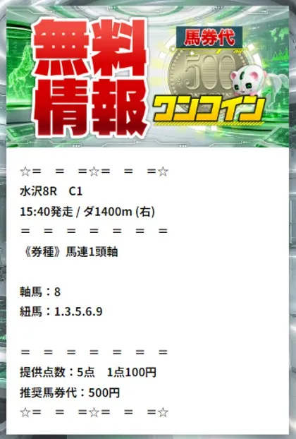 2026年6月22日水沢8Rのテキラボの無料予想買い目