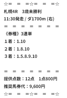 テキラボ 無料予想 2026年07月26日 札幌4R