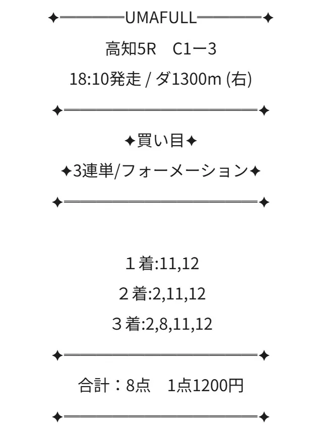 ウマフル 無料予想 2026年07月25日 高知5R