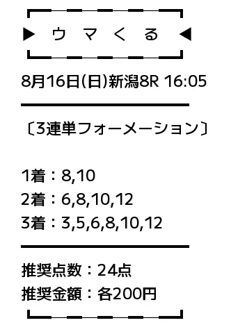 ウマくる 無料予想 2026年08月16日 新潟8R