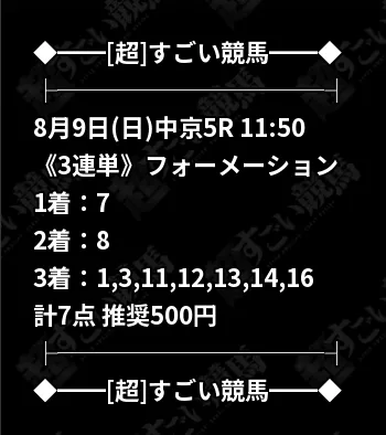 超すごい競馬 無料予想 2026年08月09日 中京5R