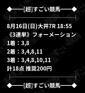 超すごい競馬 無料予想 2026年08月16日 大井7R